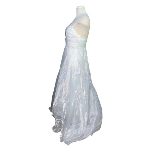 Lulus Beaded Draped Sweetheart Neck Tulle Flowy Maxi Formal Dress Sz Medium Whit - Picture 10 of 14